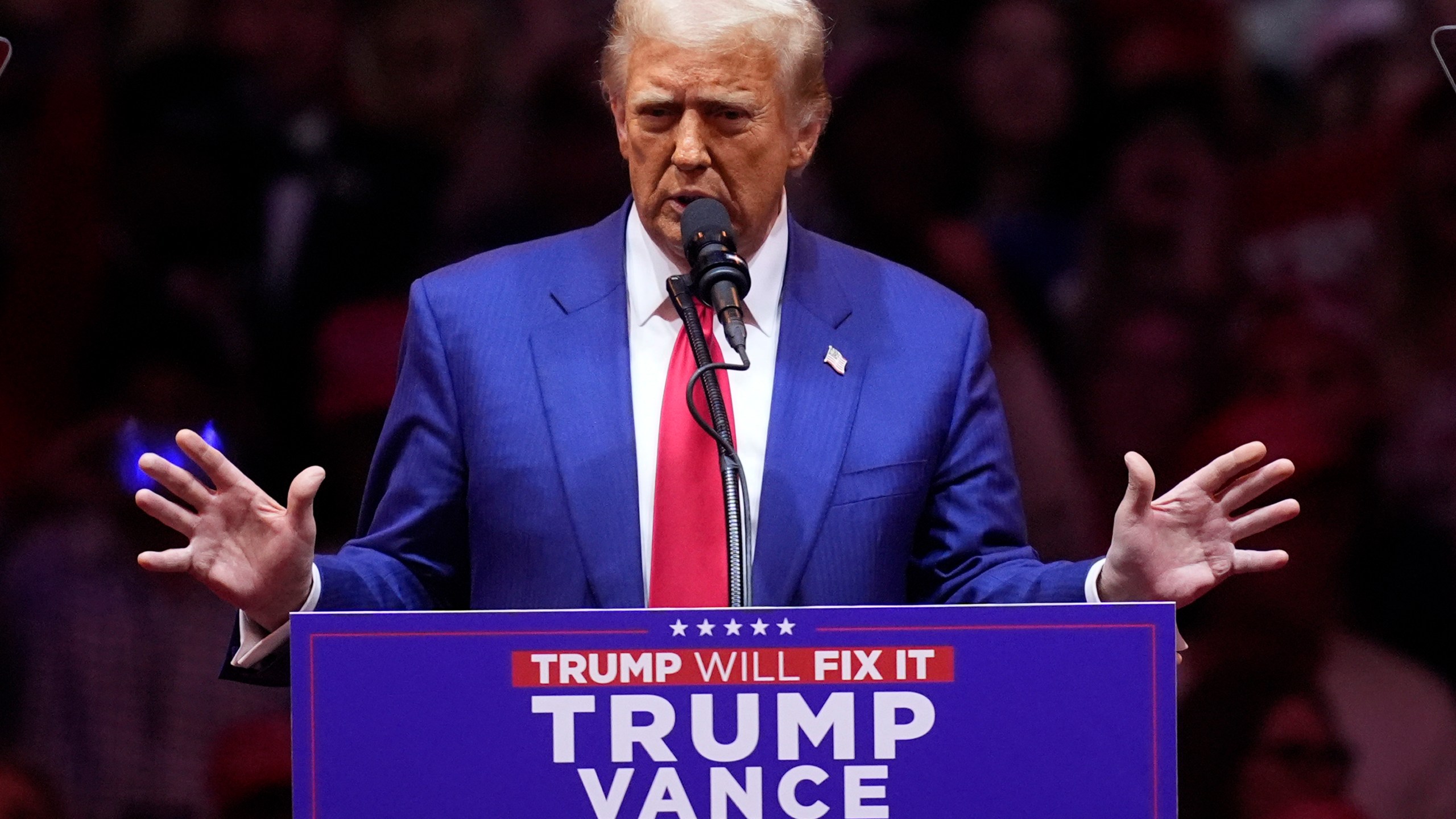 Republican presidential nominee former President Donald Trump speaks at a campaign rally at Madison Square Garden, Sunday, Oct. 27, 2024, in New York. (AP Photo/Evan Vucci)