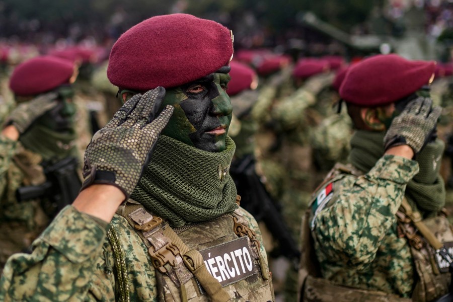 FILE - A soldier participates in the Independence Day military parade in the Zocalo, Mexico City's main square, Sept. 16, 2024. (AP Photo/Felix Marquez File)